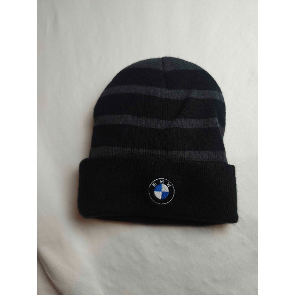 BMW Beanie Hat Unisex One Size Blue Gray Striped Embroidered Winter Streetwear